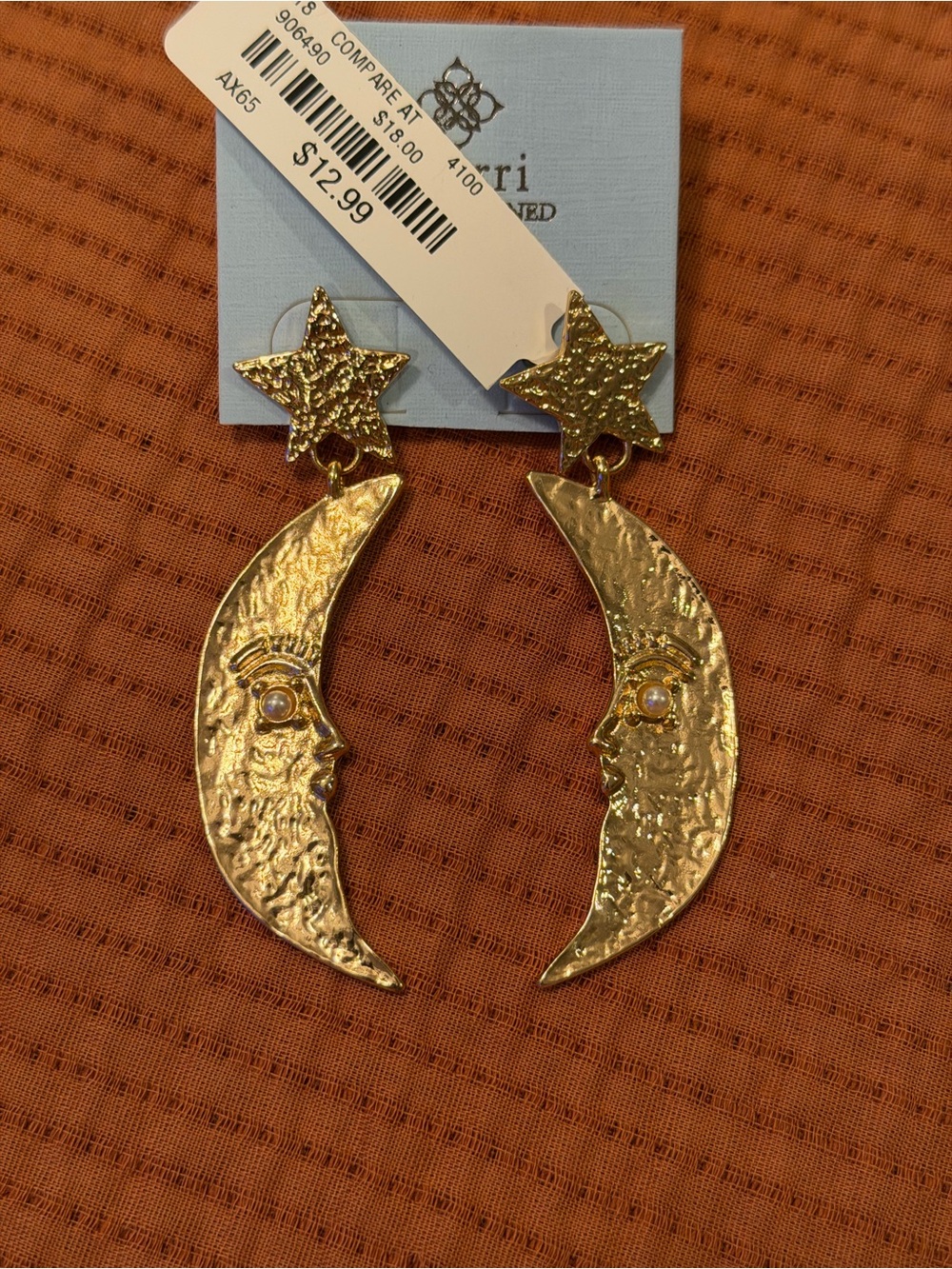 Atterri Gold Moon & Star Drop Earrings RARE NWT